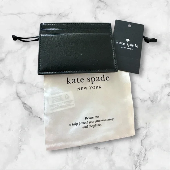 Kate Spade Bridget Crinkle Black Patent SM Card Case NWT - Picture 2 of 3